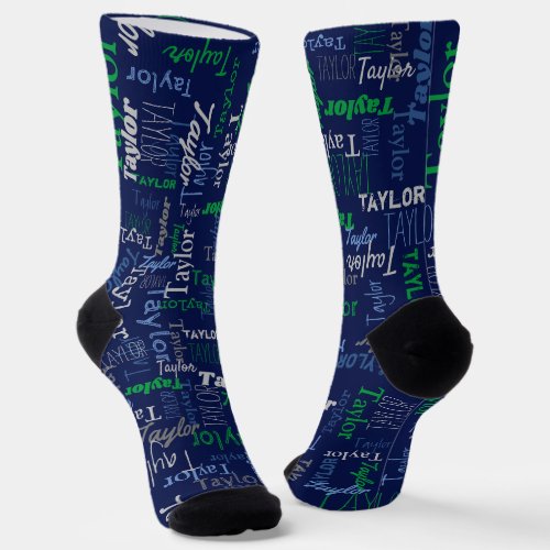 Taylor personalized name green blue gray socks