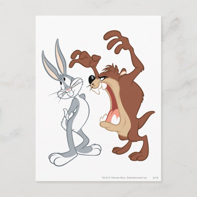 TAZ™ and BUGS BUNNY™ Not Even Flinching - Color Postcard (Front)