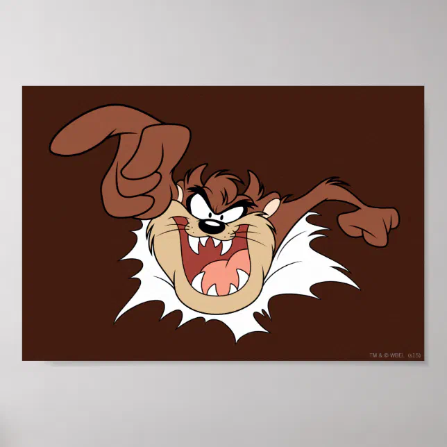 Taz Ripping Through TAZ™ Bursting Through Page Poster | Zazzle