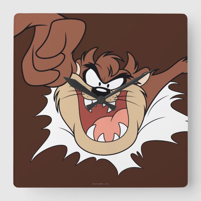 TAZ™ Bursting Through Page Square Wall Clock (Front)