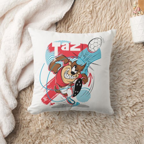 TAZâ Headbutting Soccer Ball Throw Pillow