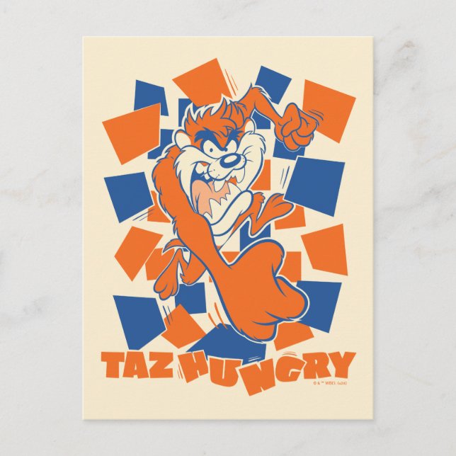 TAZ™ Hungry Smashing Through Checker Postcard (Front)