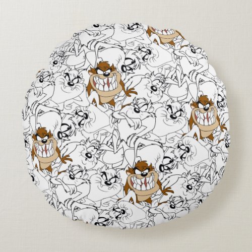 TAZ Line Art Color Pop Pattern Round Pillow