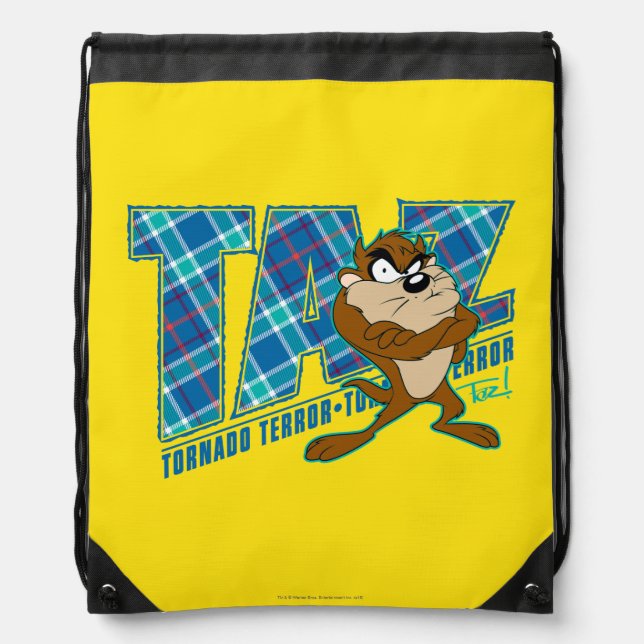 TAZ™ Tornado Terror Plaid Drawstring Bag (Front)