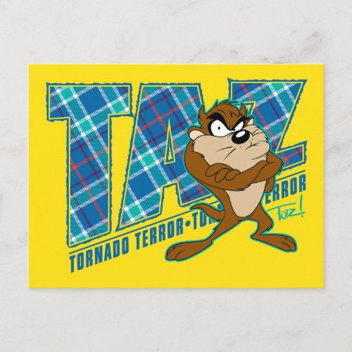 TAZâ Tornado Terror Plaid Postcard
