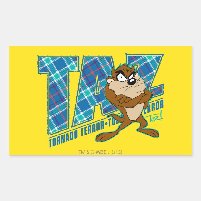 TAZ™ Tornado Terror Plaid Rectangular Sticker (Front)