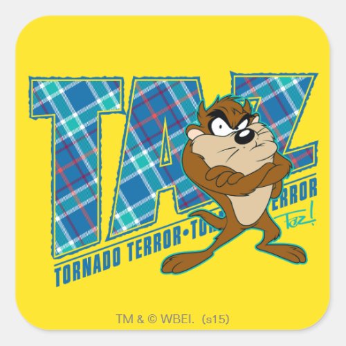 TAZâ Tornado Terror Plaid Square Sticker