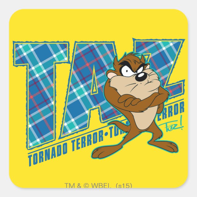 TAZ™ Tornado Terror Plaid Square Sticker (Front)