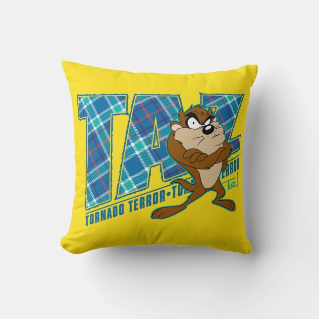 TAZ™ Tornado Terror Plaid Throw Pillow (Front)