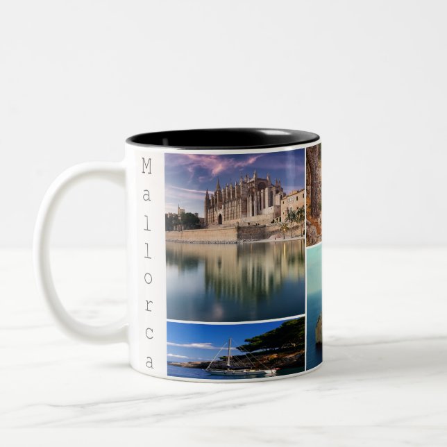 Taza collage island of Mallorca, Majorca Two-Tone Coffee Mug (Left)