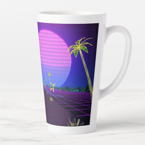 Taza De Caf Latte Digital Landscape Neon Palm Latte Mug