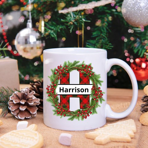 Taza de navidad  personalizada con letra H  Coff Coffee Mug