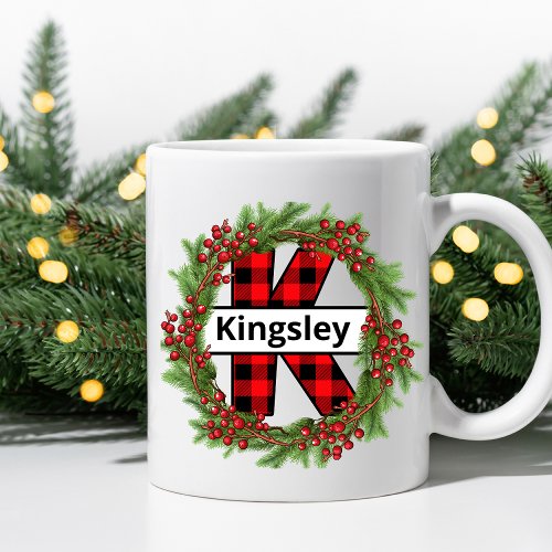 Taza de navidad  personalizada con letra K  Coffee Mug