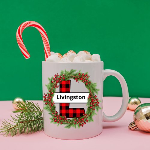Taza de navidad  personalizada con letra L  Coffee Mug