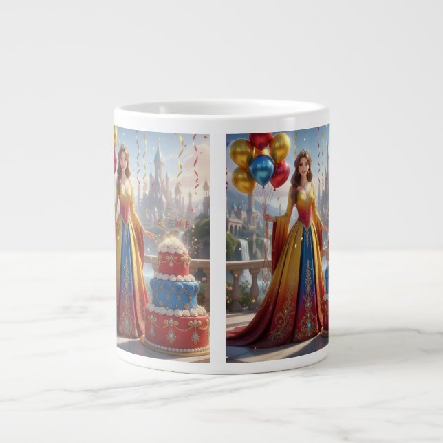 Taza de Princesa – Diseño de Cumpleaños con Pastel Giant Coffee Mug (Front)
