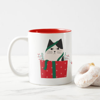Taza Gato Merry Christmas Two-Tone Coffee Mug