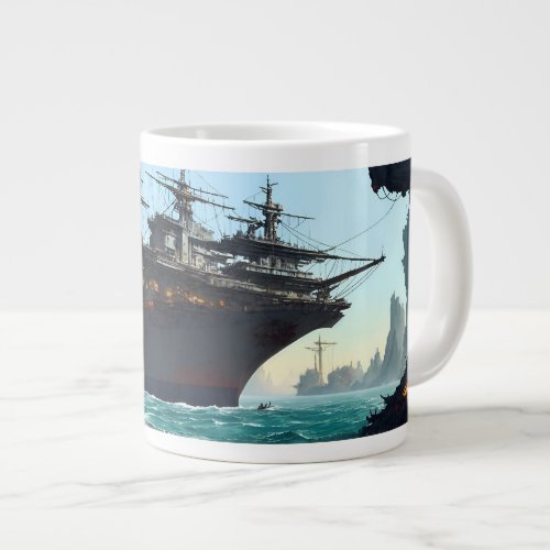Taza huge giant warship super hd color drawing giant coffee mug