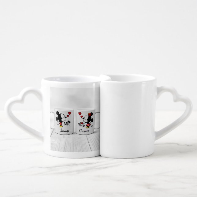 taza para parejas de mickey y minnie mause coffee mug set (Front Nesting)