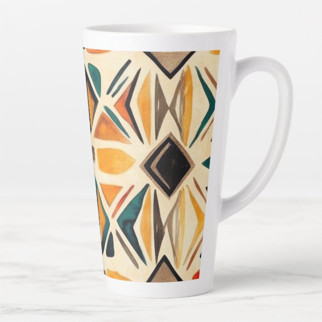  Tazas Aztec Vibes – Geometric Watercolor Mosaic Latte Mug (Right)
