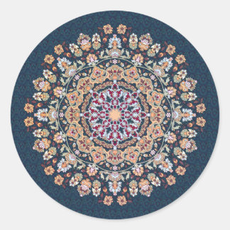 Tazhib decorado del arte persa fondo damasco azul classic round sticker