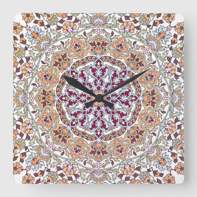 Tazhib decorado del arte persa, mandala persa square wall clock (Front)