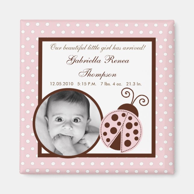 {TBA} 2"x2" Pink Ladybug Announcement Magnet (Front)