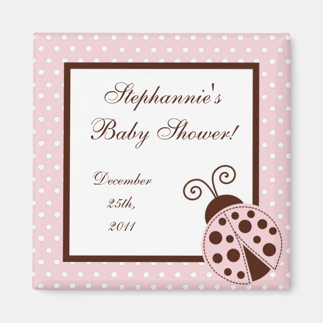{TBA} 2"x2" Pink Ladybug Party Favor Magnet (Front)