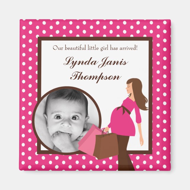 {TBA} 2"x2" Pink Mod Mom Polk  Announcement Magnet (Front)