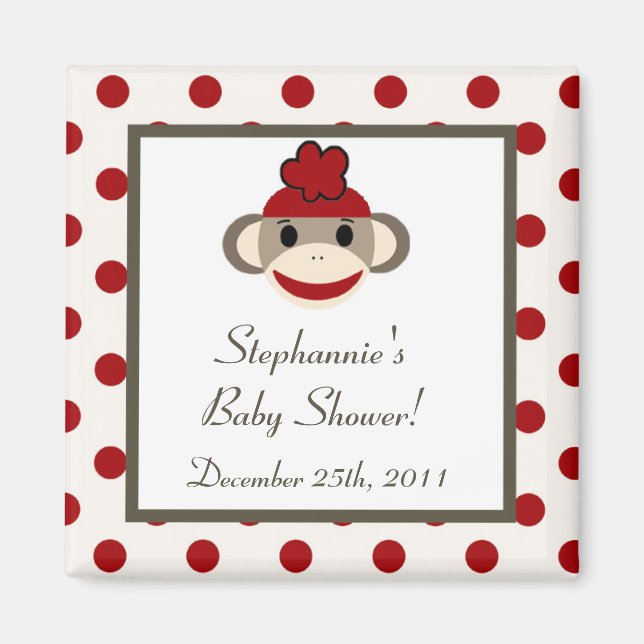 {TBA} 2"x2" Red Sock Monkey Party Favor Magnet (Front)