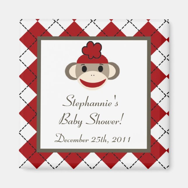 {TBA} 2"x2" Red Sock Monkey Party Favor Magnet (Front)