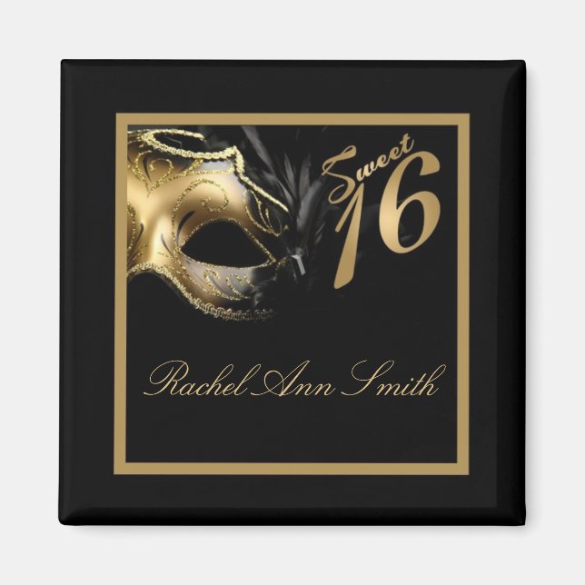 {TBA} 2"x2" Sweet 16 Gold Favor Magnet (Front)