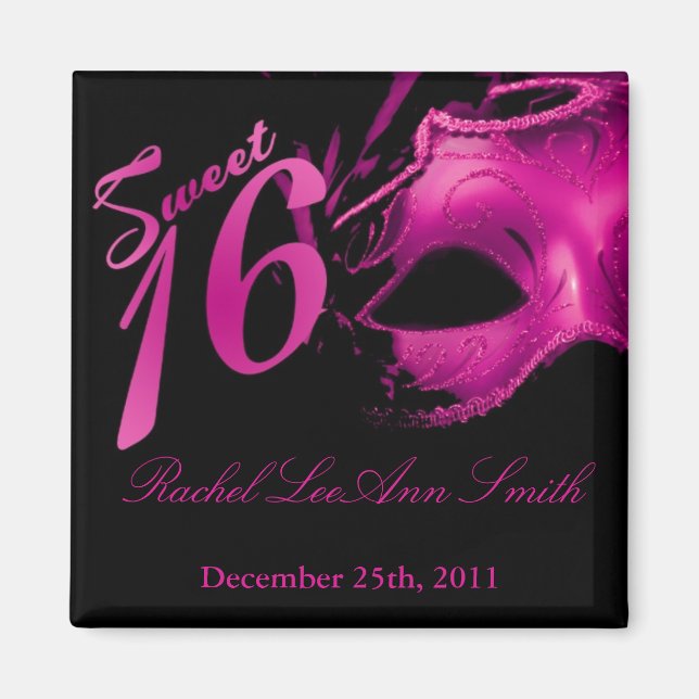 {TBA} 2"x2" Sweet 16 Hot Pink Party Favor Magnet (Front)