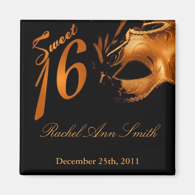 {TBA} 2"x2" Sweet 16 Orange Favor Magnet (Front)