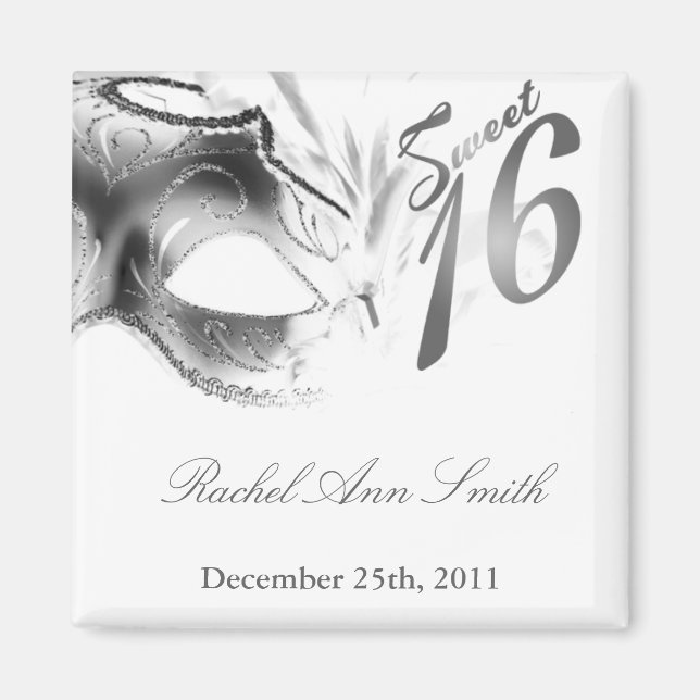 {TBA} 2"x2" Sweet 16 Silver Party Favor Magnet (Front)