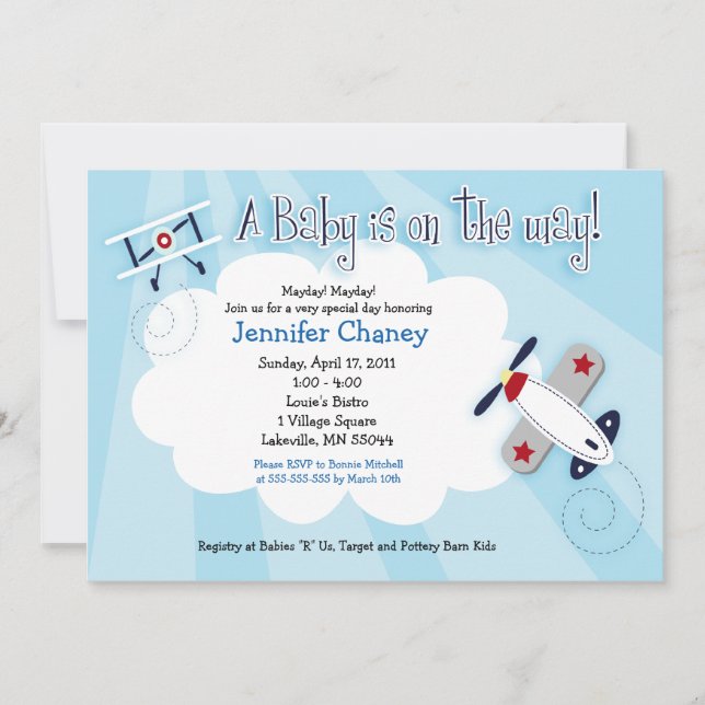 {TBA} AVIATOR Airplane 5x7 Baby Shower Invitation (Front)