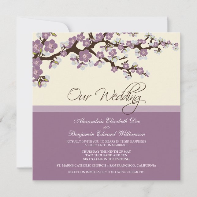 {TBA} Cherry Blossom Wedding Invitation (lilac) (Front)