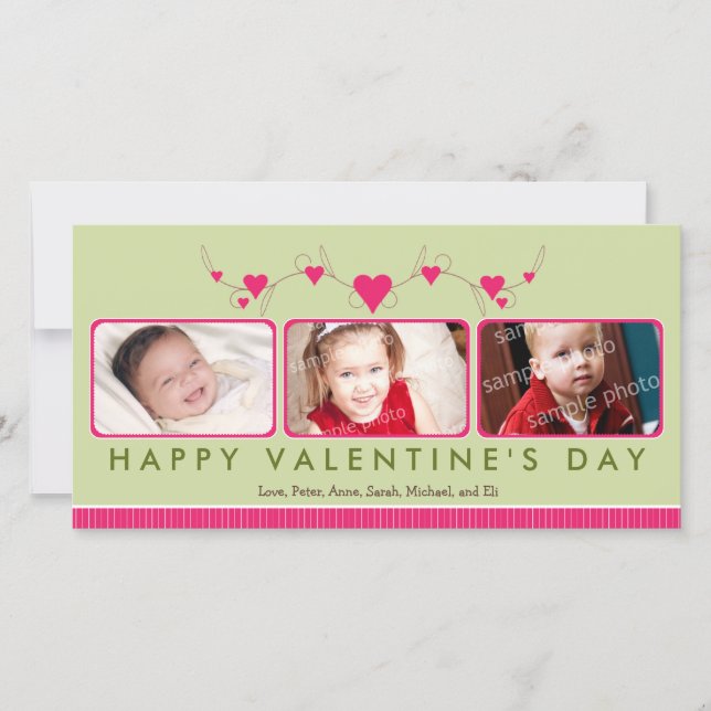 {TBA} Customized Sweet Valentine's Day 3-Photo Holiday Card (Front)