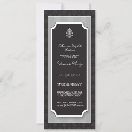 {TBA} Elegant Damask Dinner Party Invite (silver)