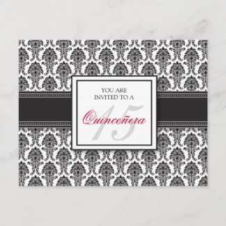 {TBA} ENGLISH Black Damask Quinceanera Invitation