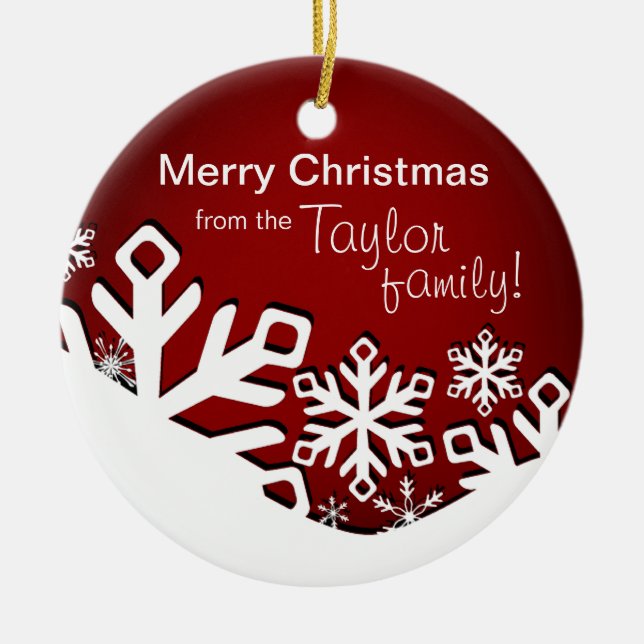 :TBA: Holly Jolly Snowflakes Christmas Photo| red Ceramic Ornament (Front)