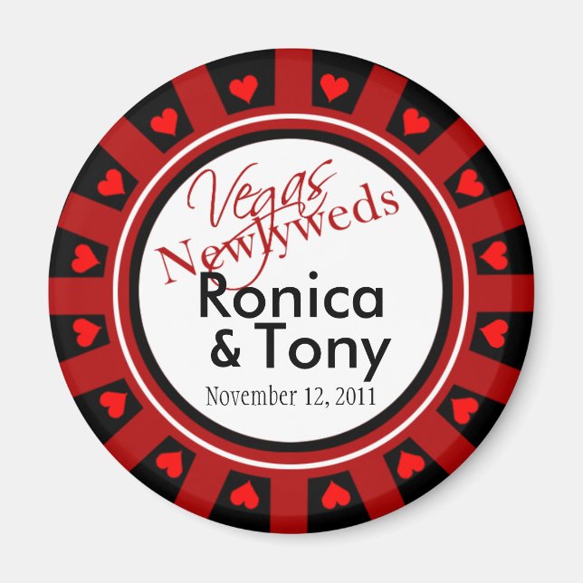 :::TBA::: Las Vegas Newlyweds Casino Chip Favor Magnet (Front)