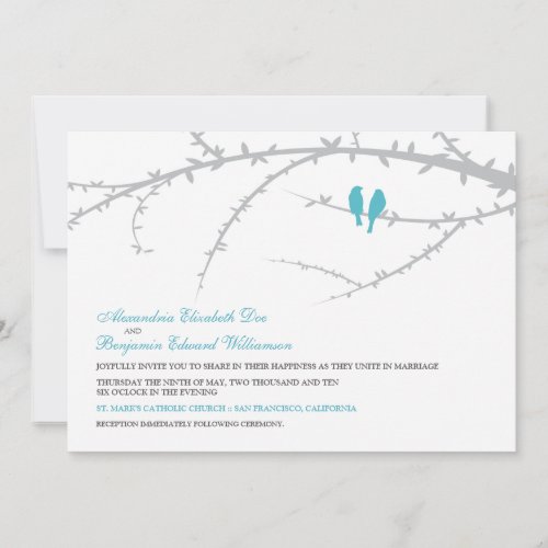 {TBA} Love Birds Wedding Invitation (aqua)