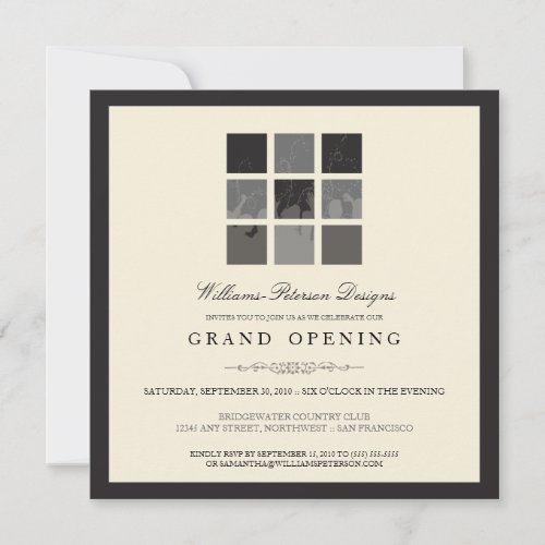 {TBA} Modern Blocks Grand Opening Invite (black) 5.25" Square Invitation Card