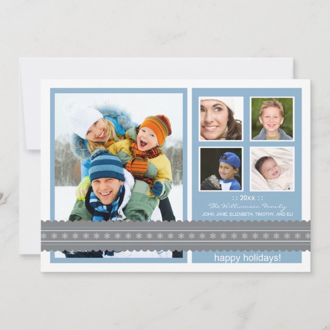 {TBA} Modern Ribbon Custom Holiday Card (blue) (Front)