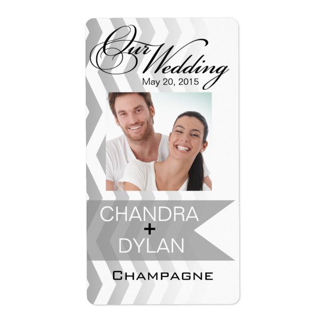 ::TBA:: Ombre Chevron Style! silver Wine Photo Label (Front)
