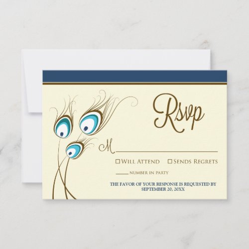 TBA Peacock Feathers RSVP Card navy