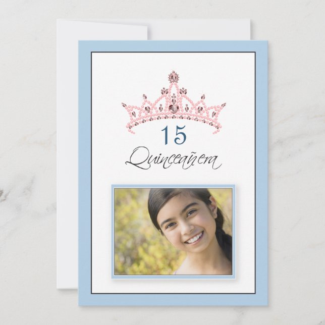 {TBA} Pink Jeweled Tiara Quinceañera Invitation (Front)