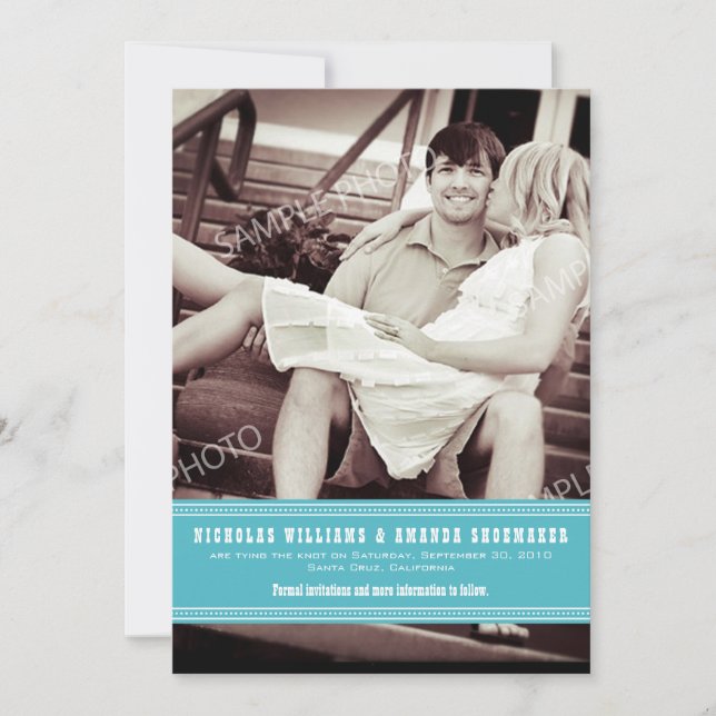 {TBA} Simple Aqua Ribbon Save the Date (Front)