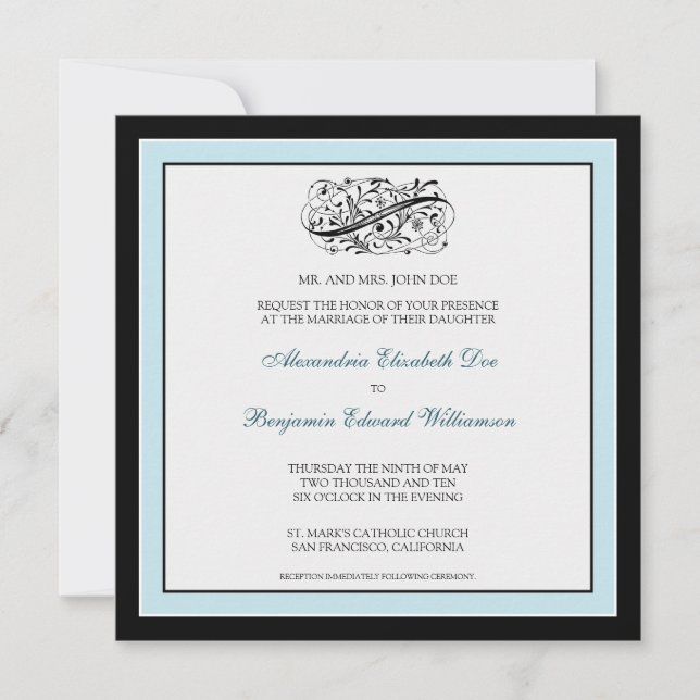 {TBA} Simply Elegant Wedding Invite (black/blue) (Front)