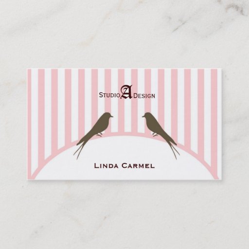 Customizable (TBA) (Top10 )Pink Stripe Birds Business Card